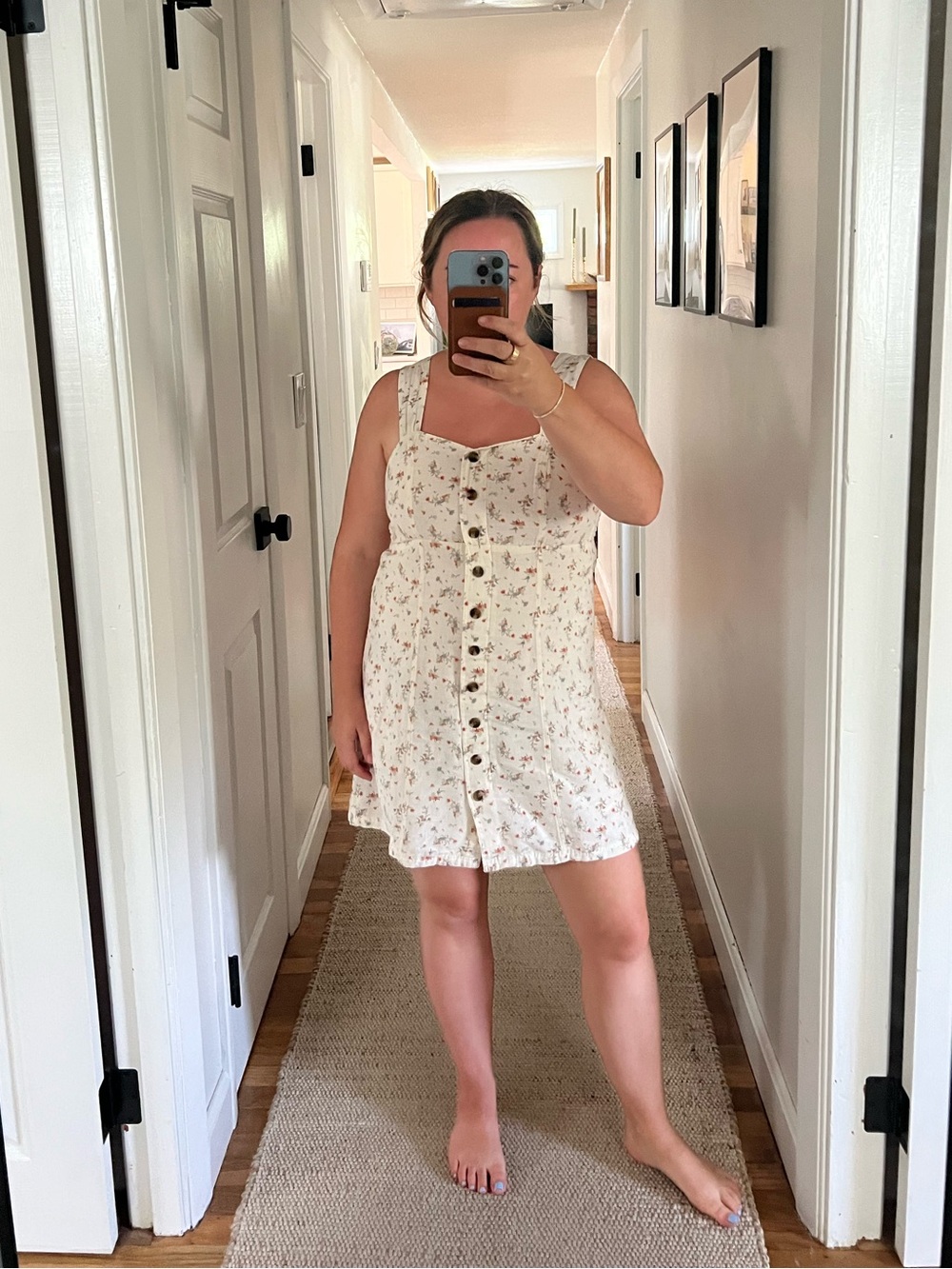 American Eagle Outfitters Cream Floral Button Mini Dress